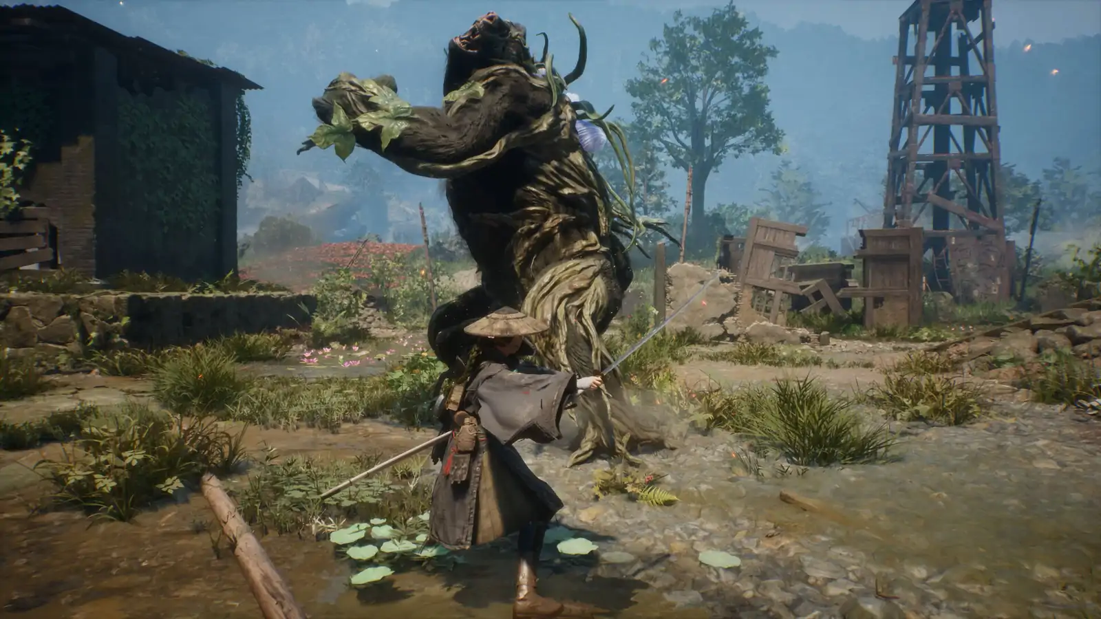 A colossal armored figure towering over an ash wasteland in Beast of Reincarnation promotional imagery