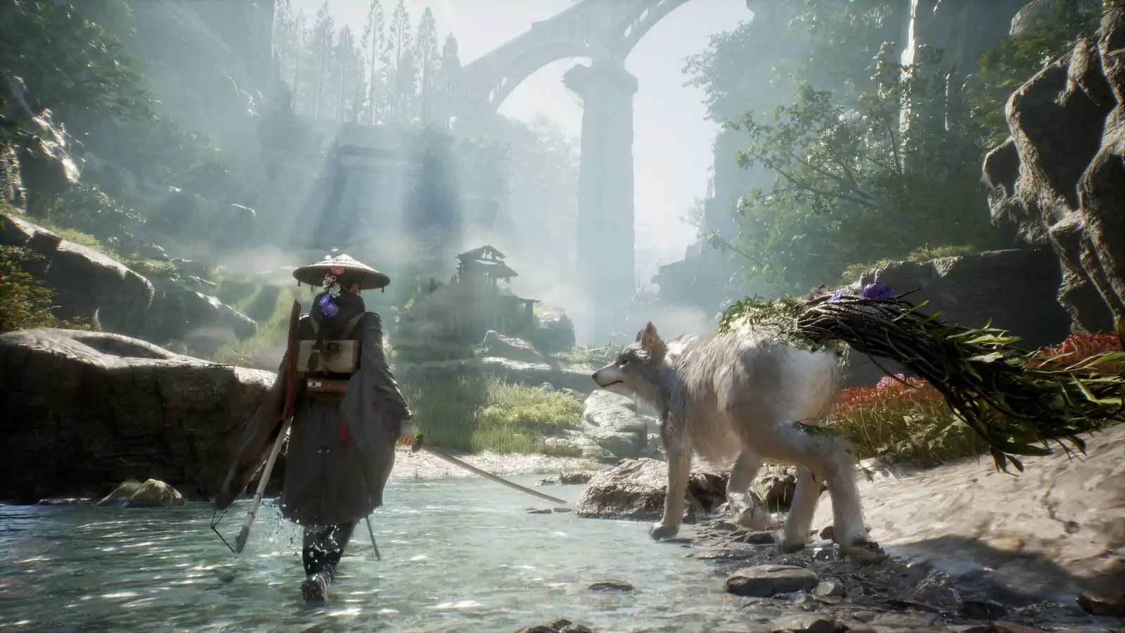 A cavern lit by crystals behind falling water in Beast of Reincarnation promotional imagery